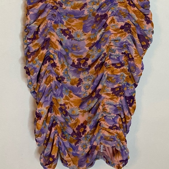 NWT Zara Size S Floral Ruched Mesh Short Sleeve Dress - Picture 8 of 8